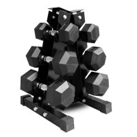 New Strength Training Fitness Men's Round Head Rubber Dumbbells Rubber Hexagonal Dumbbells Custom Dumbbell Rack
